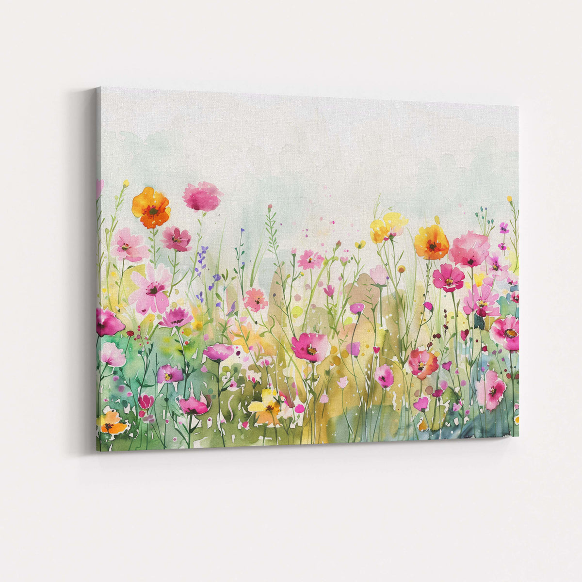 Delicate Pink Wildflower Watercolour Meadow Botanical Landscape Canvas Wall Art Print Decor Picture Ready to Hang