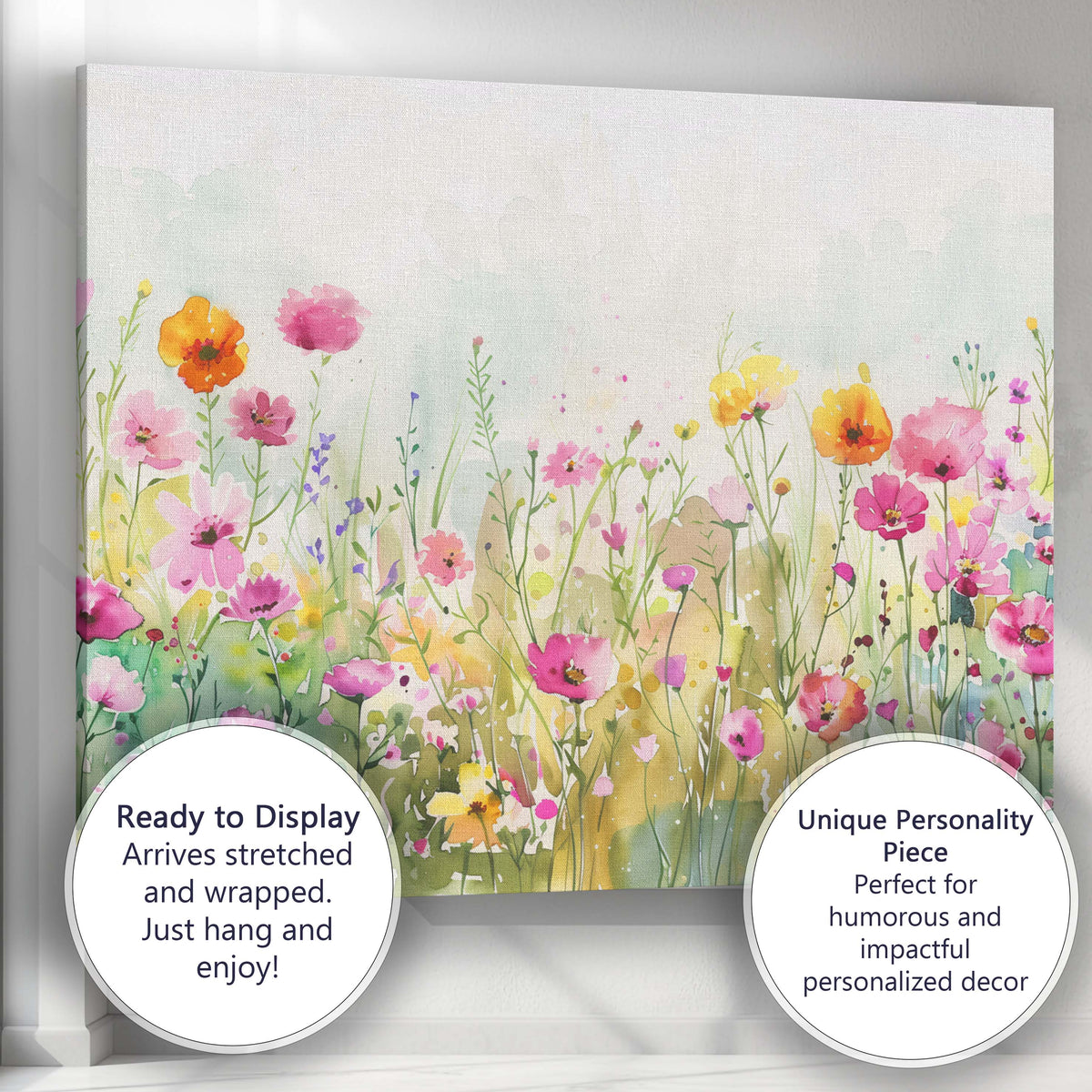 Delicate Pink Wildflower Watercolour Meadow Botanical Landscape Canvas Wall Art Print Decor Picture Ready to Hang