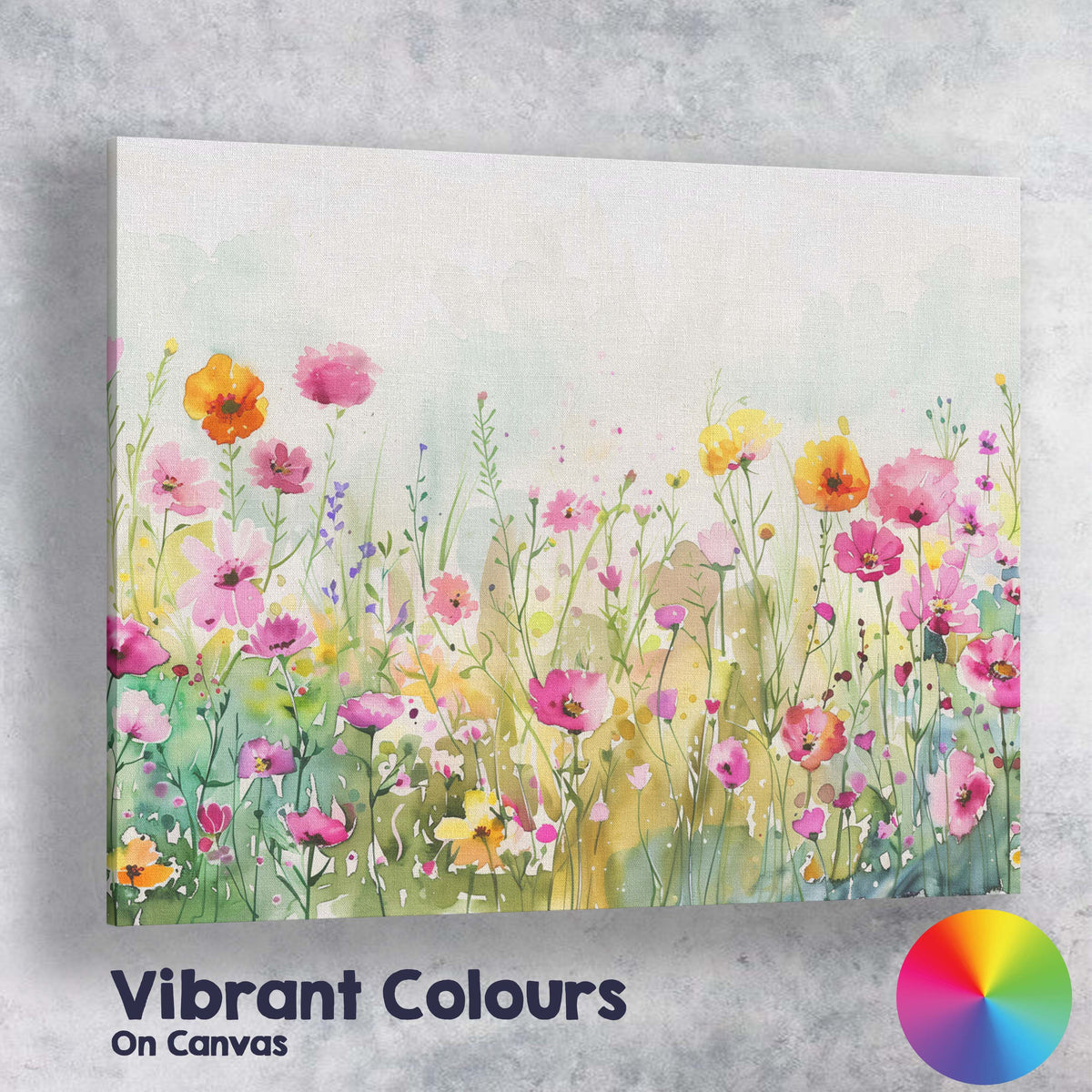 Delicate Pink Wildflower Watercolour Meadow Botanical Landscape Canvas Wall Art Print Decor Picture Ready to Hang