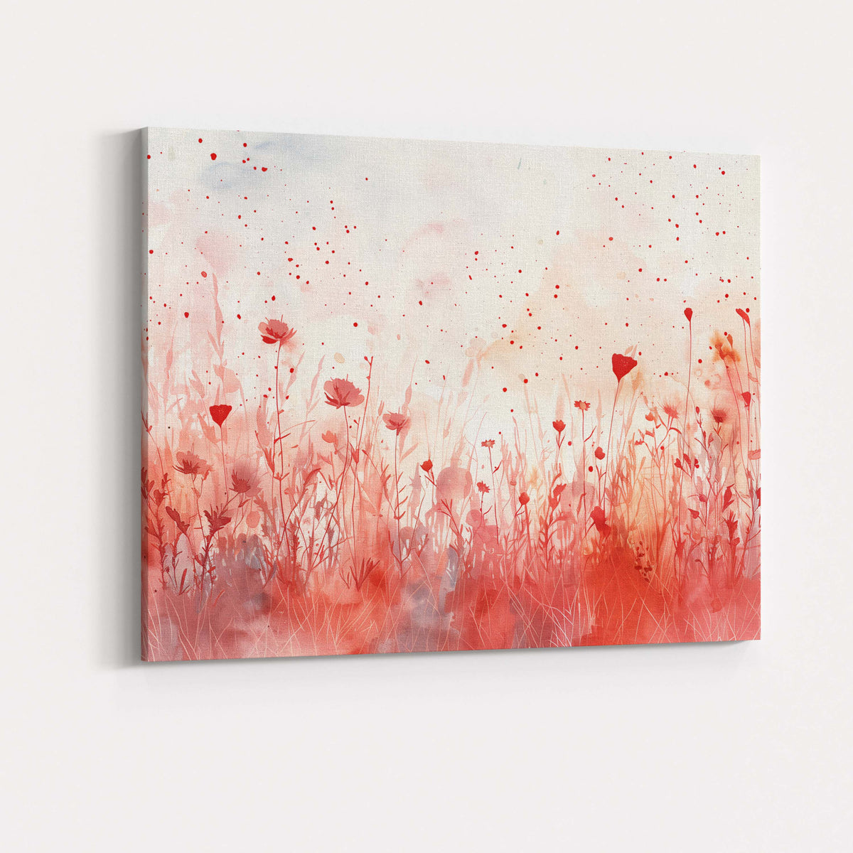 Soft Red Botanical Silhouette Wildflower Watercolour Field Canvas Wall Art Print Decor Picture Ready to Hang