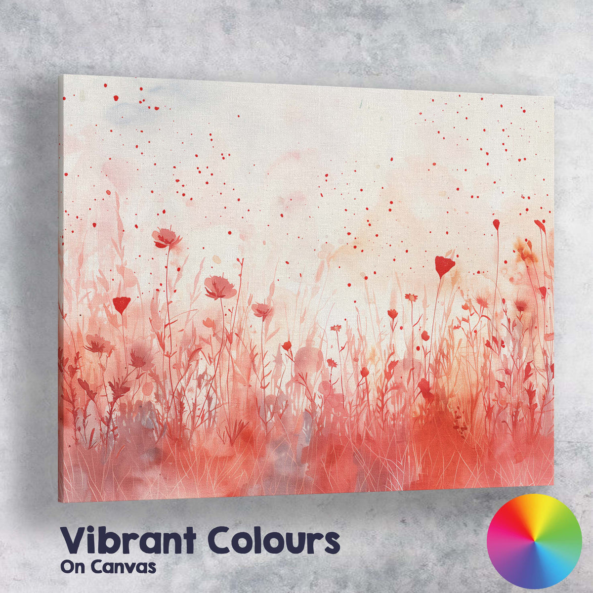 Soft Red Botanical Silhouette Wildflower Watercolour Field Canvas Wall Art Print Decor Picture Ready to Hang