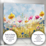 Bright Watercolour Wildflower Meadow Colourful Floral Landscape Canvas Wall Art Print Decor Picture Ready to Hang