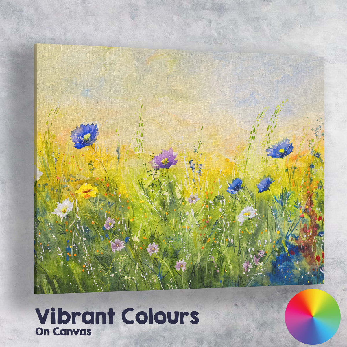 Fresh Green Meadow Blue Blossom Watercolour Nature Scene Canvas Wall Art Print Decor Picture Ready to Hang