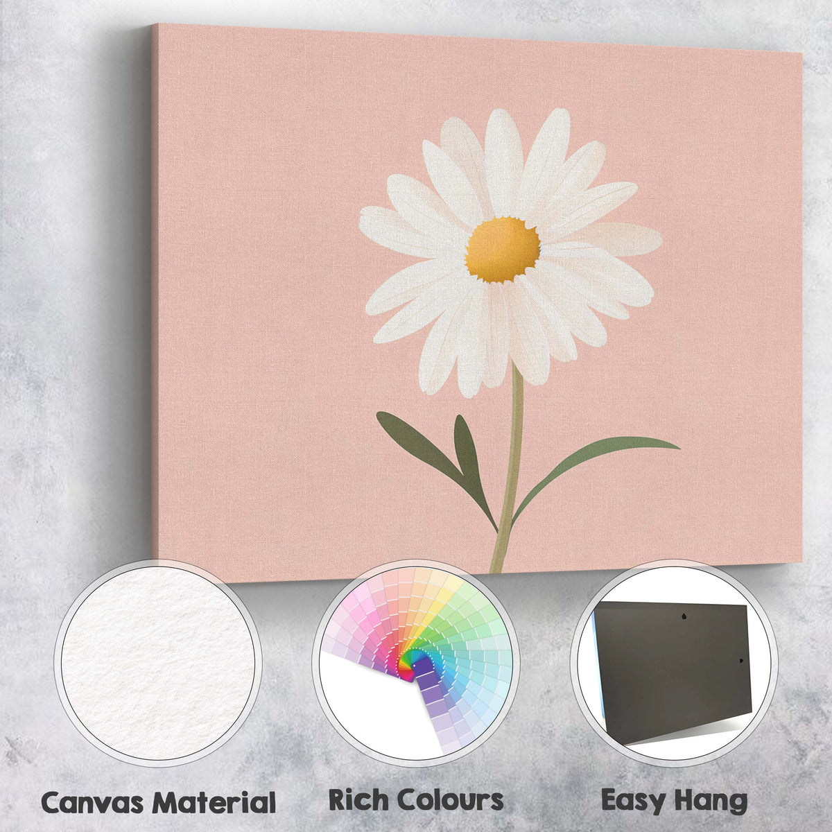 Soft Blush Pink Daisy Floral Scandinavian Wall Art Canvas Wall Art Print Decor Picture Ready to Hang