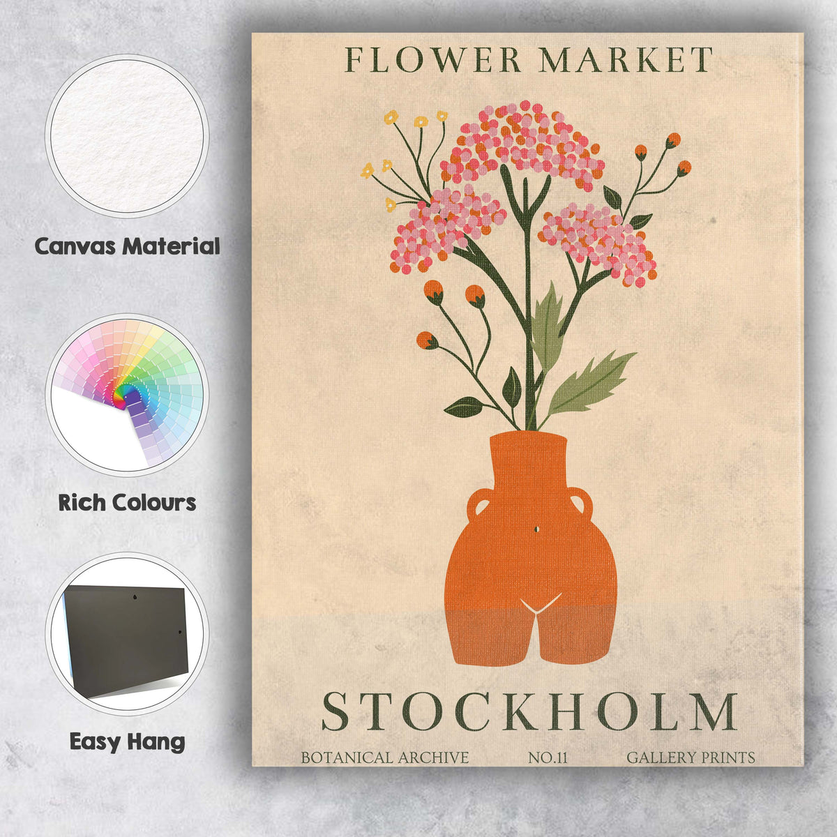 Stockholm Flower Market Botanical Archive Floral Vase Poster Canvas Wall Art Print Decor Picture Ready to Hang
