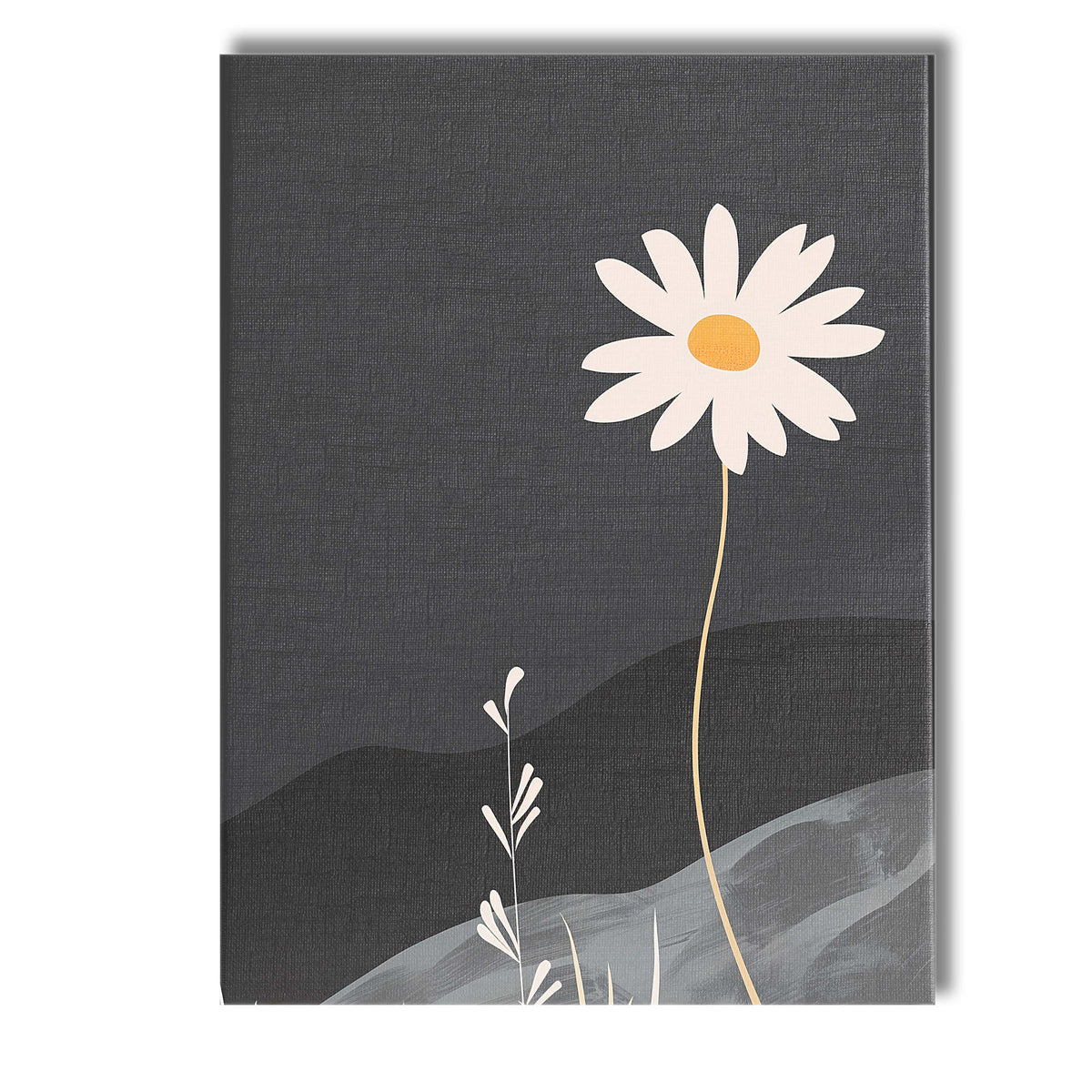 Minimalist White Daisy Wildflower Dark Landscape Botanical Canvas Wall Art Print Decor Picture Ready to Hang