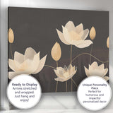 Elegant Ivory Lotus Flower Line Art Dark Neutral Botanical Canvas Wall Art Print Decor Picture Ready to Hang