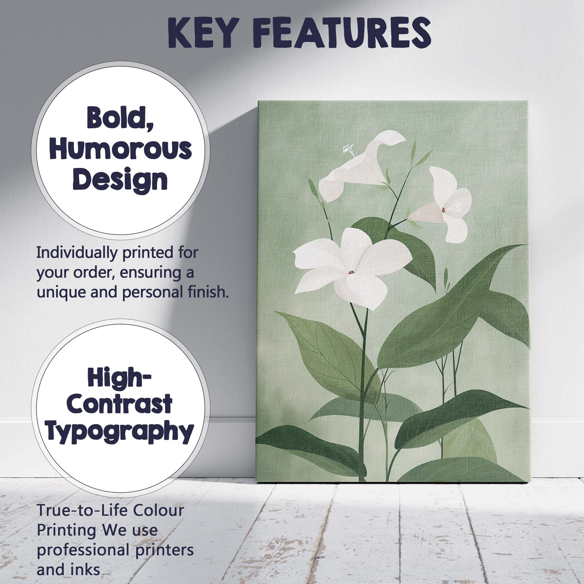 Soft Green Morning Glory Floral Botanical Illustration Canvas Wall Art Print Decor Picture Ready to Hang