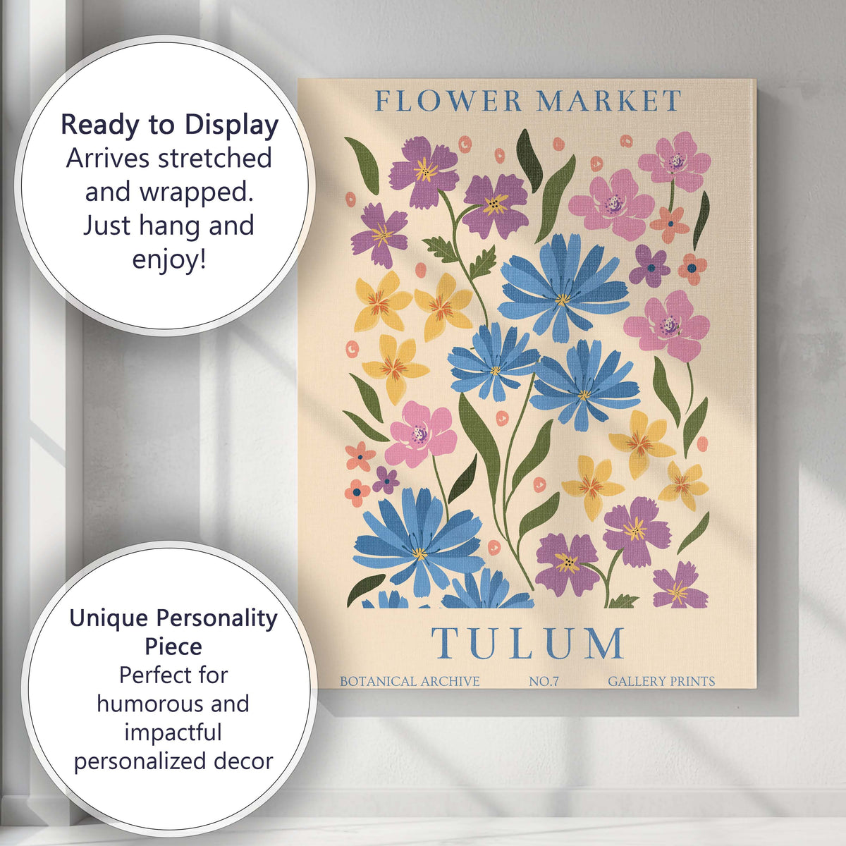 Tulum Flower Market Colourful Wildflower Botanical Poster Canvas Wall Art Print Decor Picture Ready to Hang