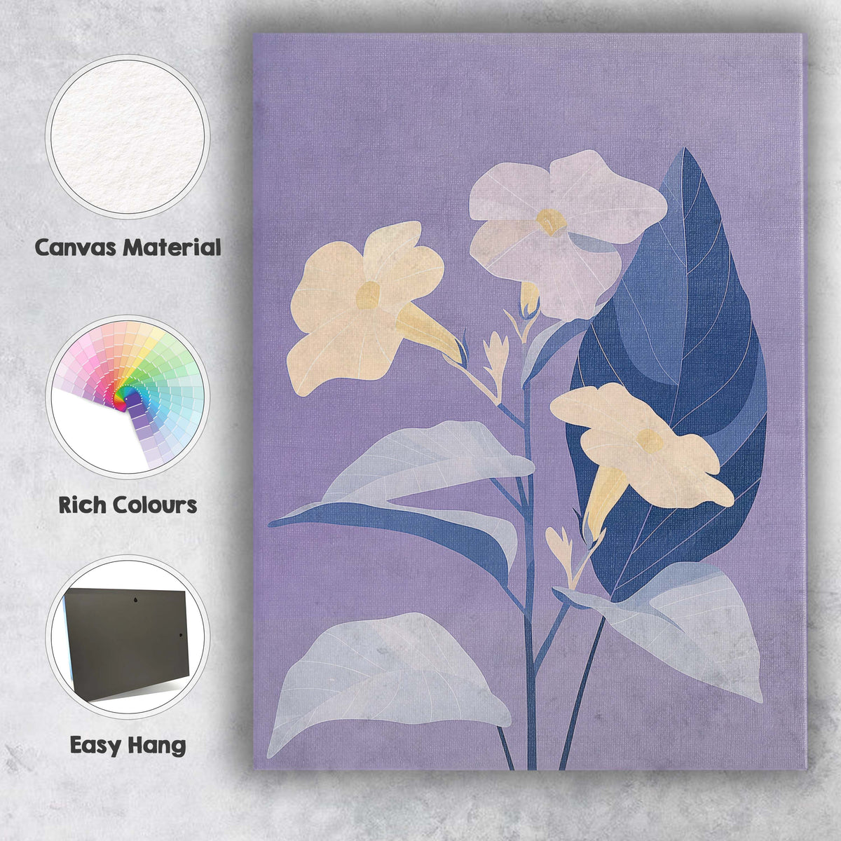 Pastel Lavender Floral Botanical Illustration Blue Leaf Artwork Canvas Wall Art Print Decor Picture Ready to Hang