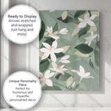 White Jasmine Blossom Botanical Pattern Sage Green Floral Design Canvas Wall Art Print Decor Picture Ready to Hang