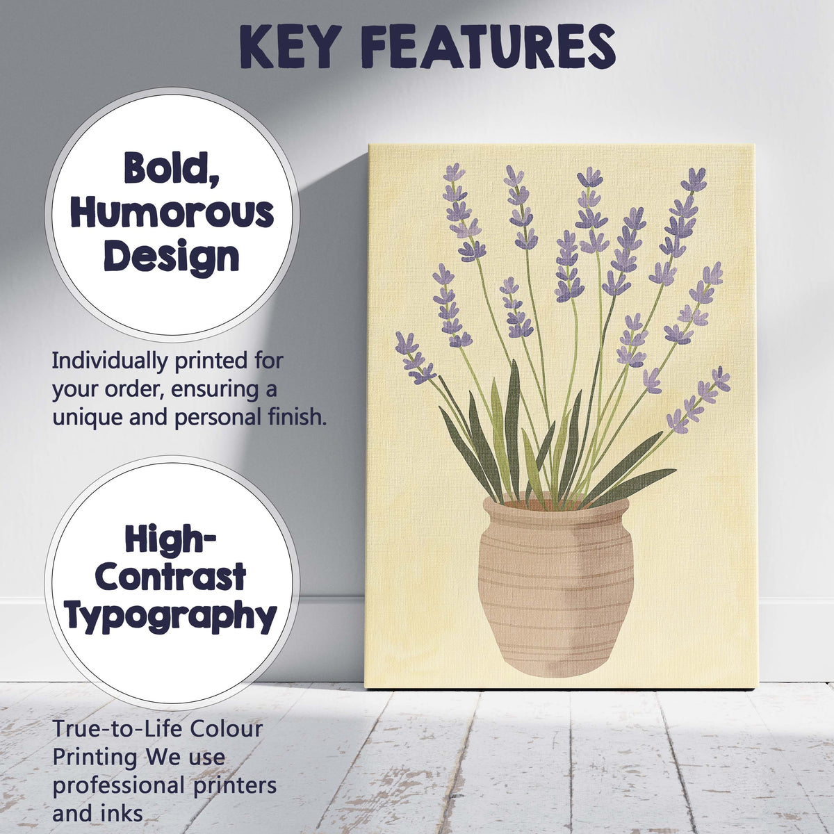 Rustic Lavender Plant In Terracotta Pot Botanical Illustration Canvas Wall Art Print Decor Picture Ready to Hang