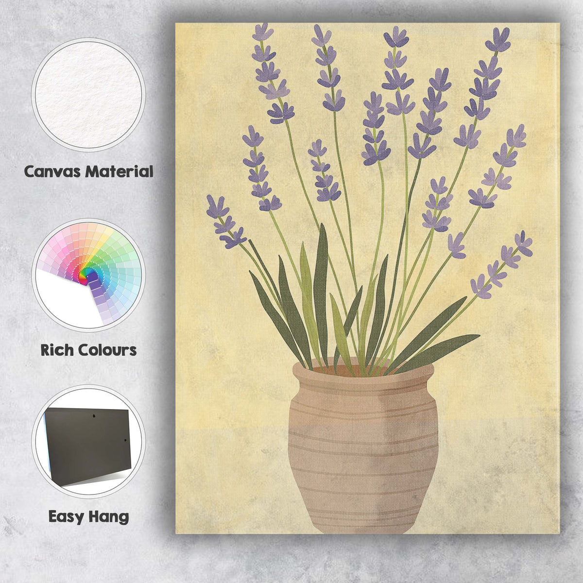 Rustic Lavender Plant In Terracotta Pot Botanical Illustration Canvas Wall Art Print Decor Picture Ready to Hang