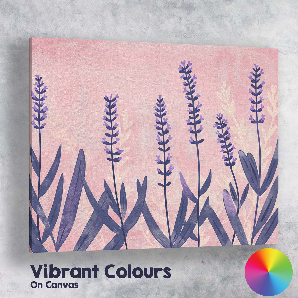 Pastel Pink Lavender Field Minimalist Botanical Illustration Canvas Wall Art Print Decor Picture Ready to Hang