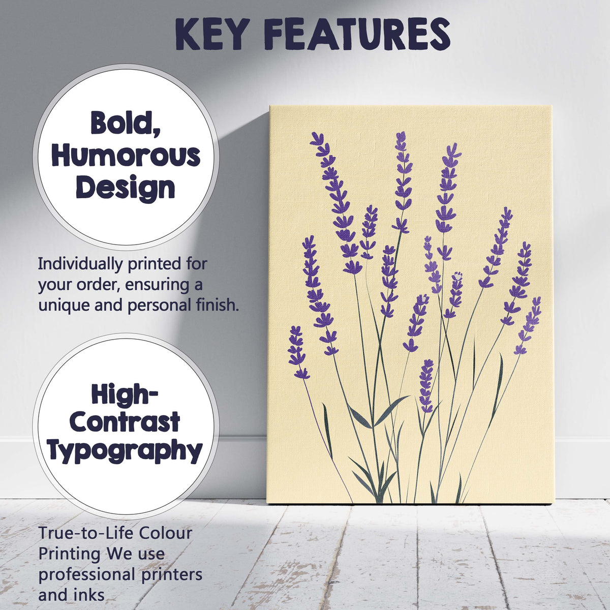 Minimalist Purple Lavender Sprigs Botanical Floral Illustration Canvas Wall Art Print Decor Picture Ready to Hang