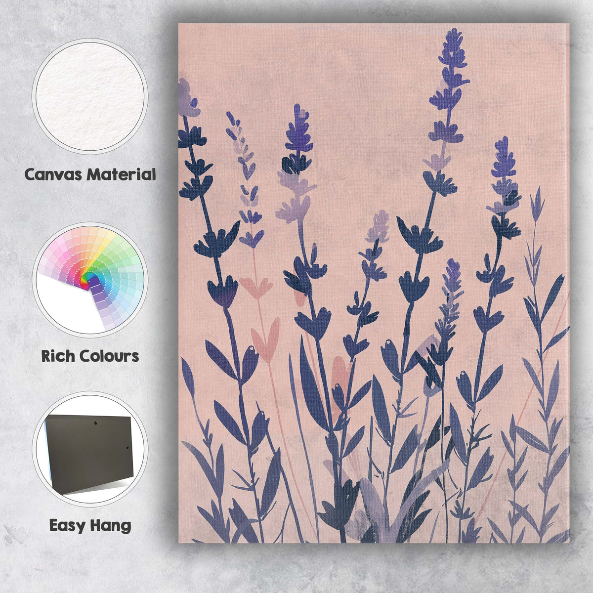 Blush Pink Lavender Wildflower Botanical Silhouette Art Canvas Wall Art Print Decor Picture Ready to Hang