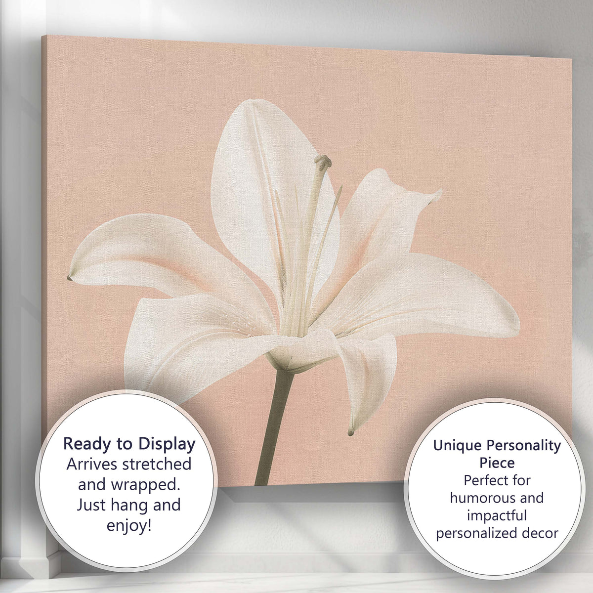 Cream White Lily Bouquet Yellow Botanical Illustration Canvas Wall Art Print Decor Picture Ready to Hang