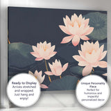Elegant Blush Pink Lotus Pond Botanical Illustration Canvas Wall Art Print Decor Picture Ready to Hang