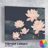Elegant Blush Pink Lotus Pond Botanical Illustration Canvas Wall Art Print Decor Picture Ready to Hang