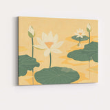 Minimalist Cream Lotus Flowers On Golden Water Landscape Canvas Wall Art Print Decor Picture Ready to Hang