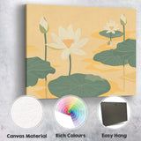 Minimalist Cream Lotus Flowers On Golden Water Landscape Canvas Wall Art Print Decor Picture Ready to Hang