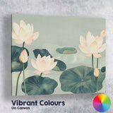 Serene Sage Green Lotus Garden Oriental Botanical Artwork Canvas Wall Art Print Decor Picture Ready to Hang