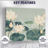 Serene Sage Green Lotus Garden Oriental Botanical Artwork Canvas Wall Art Print Decor Picture Ready to Hang
