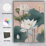 Soft Blush White Lotus Bloom Botanical Nature Art Canvas Wall Art Print Decor Picture Ready to Hang