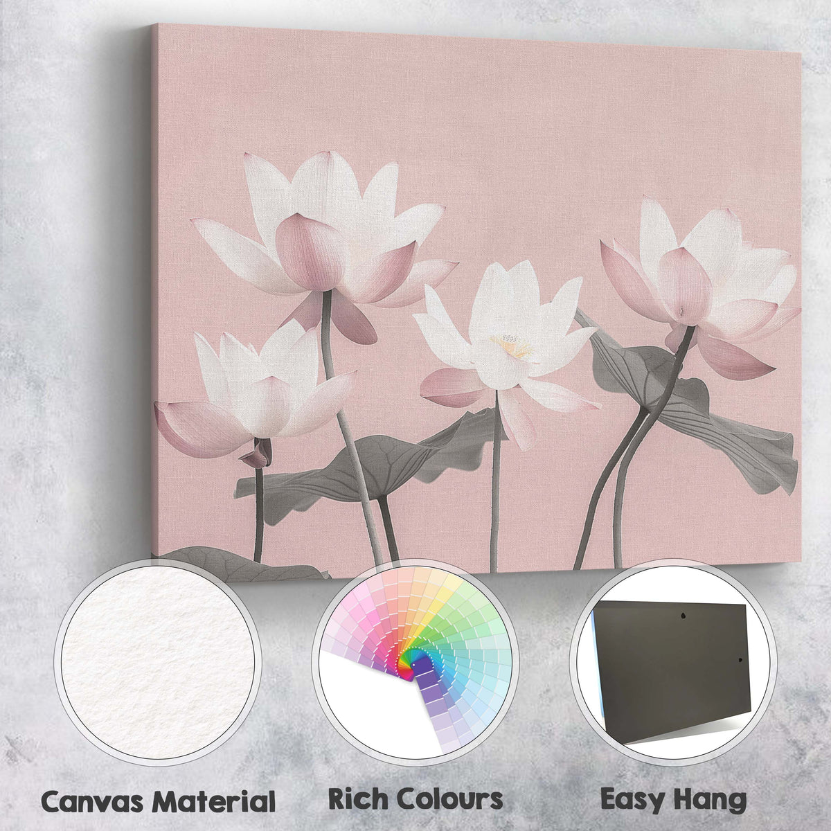 Pastel Pink Lotus Blossom Floral Elegance Artwork Canvas Wall Art Print Decor Picture Ready to Hang