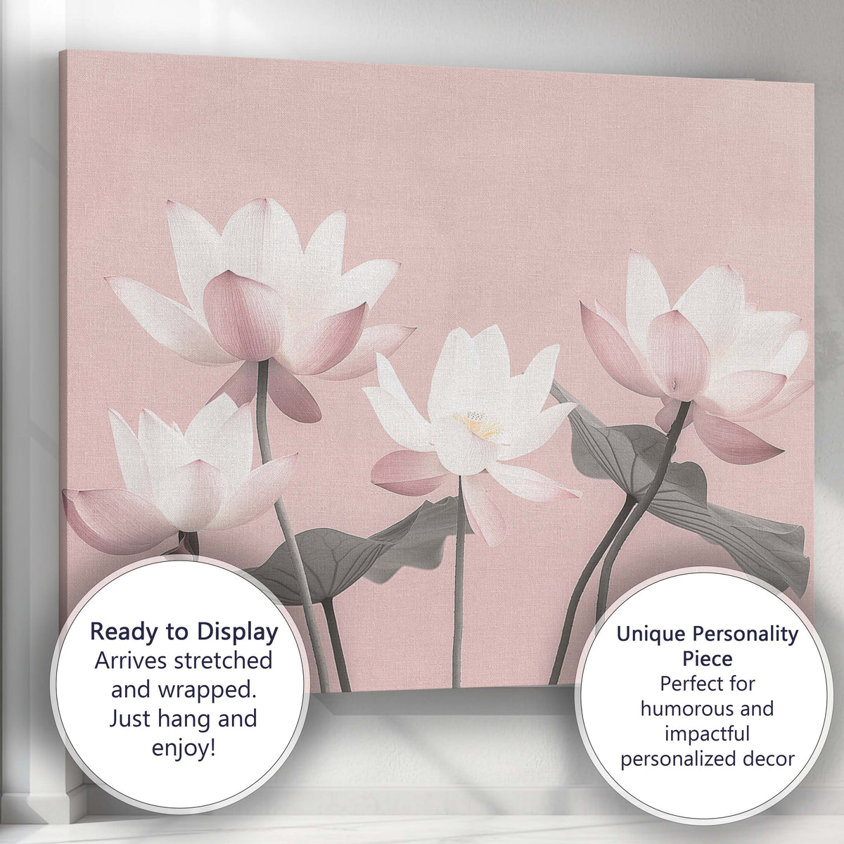 Pastel Pink Lotus Blossom Floral Elegance Artwork Canvas Wall Art Print Decor Picture Ready to Hang