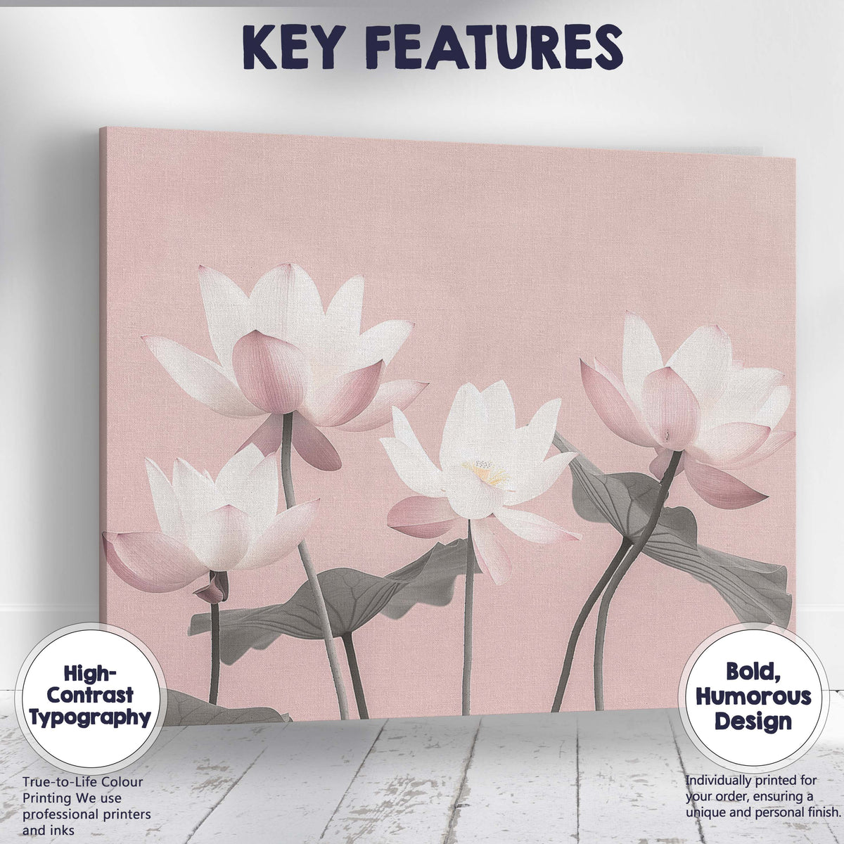 Pastel Pink Lotus Blossom Floral Elegance Artwork Canvas Wall Art Print Decor Picture Ready to Hang
