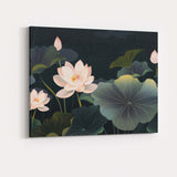 Midnight Lotus Pond Floral Botanical Landscape Artwork Canvas Wall Art Print Decor Picture Ready to Hang