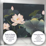 Midnight Lotus Pond Floral Botanical Landscape Artwork Canvas Wall Art Print Decor Picture Ready to Hang