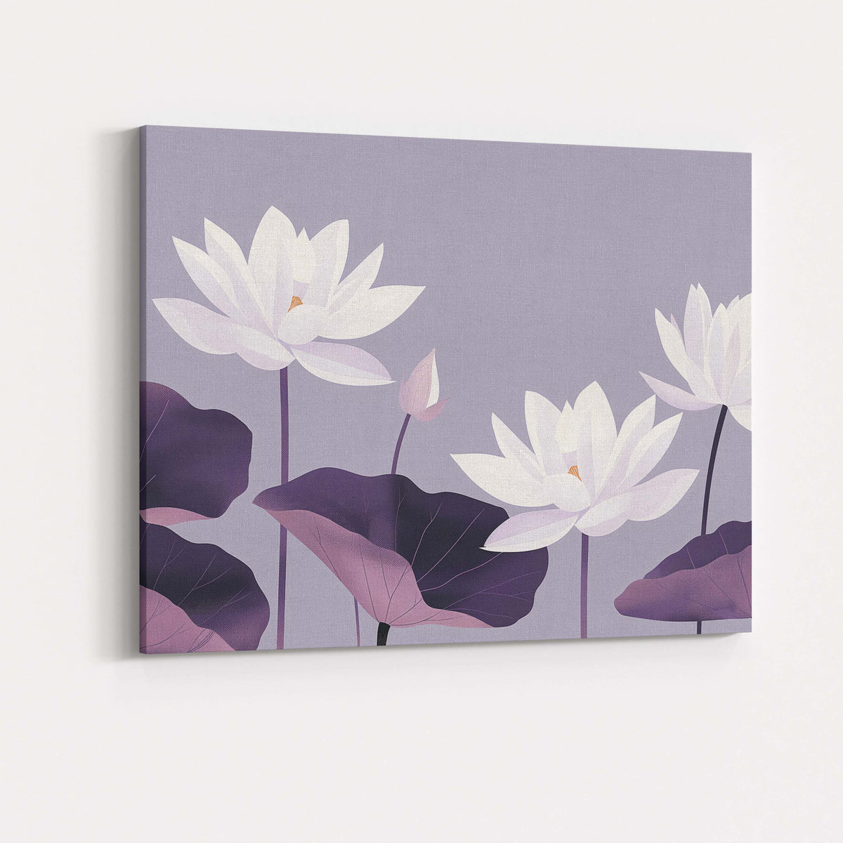 Soft Lilac Lotus Bloom Minimalist Floral Artwork Canvas Wall Art Print Decor Picture Ready to Hang