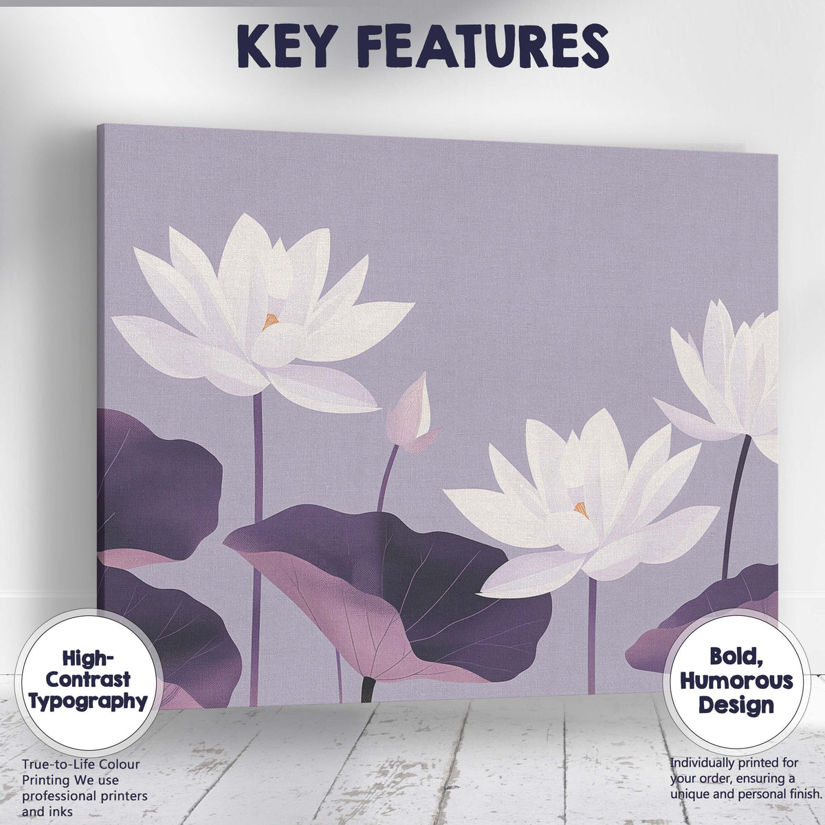 Soft Lilac Lotus Bloom Minimalist Floral Artwork Canvas Wall Art Print Decor Picture Ready to Hang