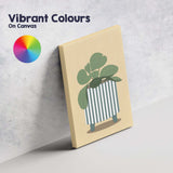 Minimalist Green Houseplant In Striped Planter Scandinavian Botanical Canvas Wall Art Print Decor Picture Ready to Hang