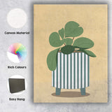 Minimalist Green Houseplant In Striped Planter Scandinavian Botanical Canvas Wall Art Print Decor Picture Ready to Hang