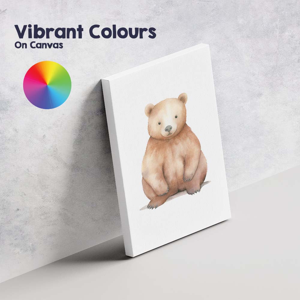Cute Watercolour Brown Bear Nursery Animal Illustration Canvas Wall Art Print Decor Picture Ready to Hang