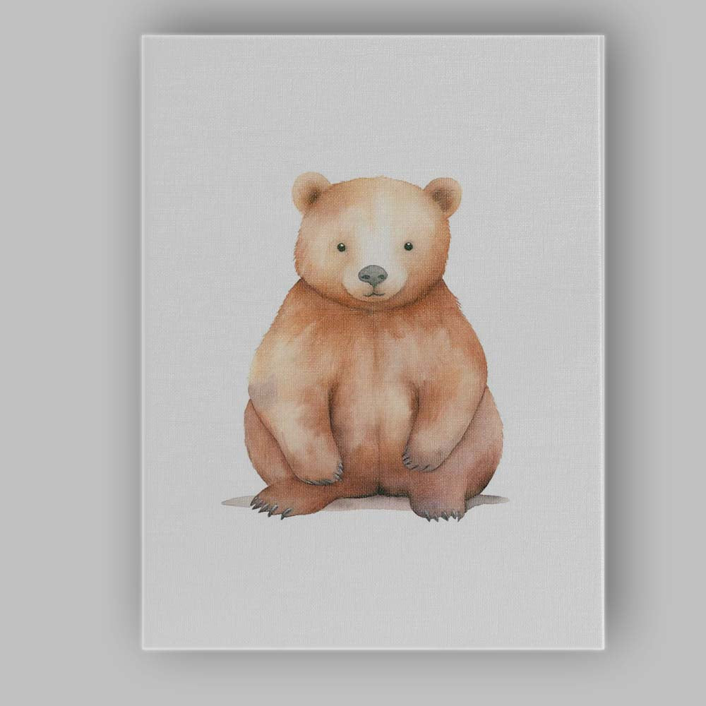 Cute Watercolour Brown Bear Nursery Animal Illustration Canvas Wall Art Print Decor Picture Ready to Hang