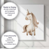 Cute Beige Unicorn Nursery Watercolour Fantasy Illustration Canvas Wall Art Print Decor Picture Ready to Hang