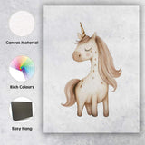 Cute Beige Unicorn Nursery Watercolour Fantasy Illustration Canvas Wall Art Print Decor Picture Ready to Hang