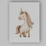 Cute Beige Unicorn Nursery Watercolour Fantasy Illustration Canvas Wall Art Print Decor Picture Ready to Hang