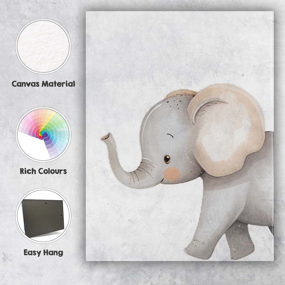 Cute Baby Elephant Watercolour Nursery Animal Illustration Canvas Wall Art Print Decor Picture Ready to Hang