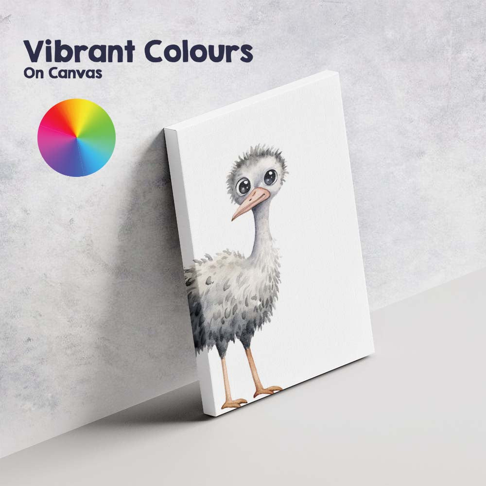 Cute Baby Ostrich Nursery Watercolour Bird Illustration Canvas Wall Art Print Decor Picture Ready to Hang