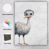 Cute Baby Ostrich Nursery Watercolour Bird Illustration Canvas Wall Art Print Decor Picture Ready to Hang