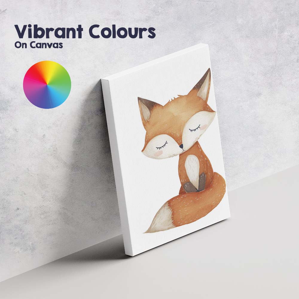 Cute Sleeping Woodland Fox Watercolour Nursery Animal Illustration Canvas Wall Art Print Decor Picture Ready to Hang