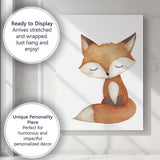 Cute Sleeping Woodland Fox Watercolour Nursery Animal Illustration Canvas Wall Art Print Decor Picture Ready to Hang