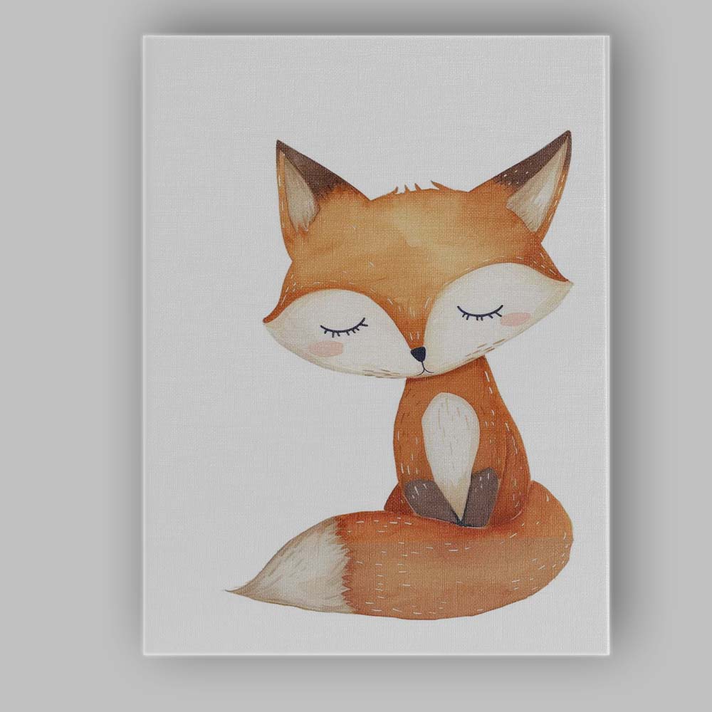 Cute Sleeping Woodland Fox Watercolour Nursery Animal Illustration Canvas Wall Art Print Decor Picture Ready to Hang