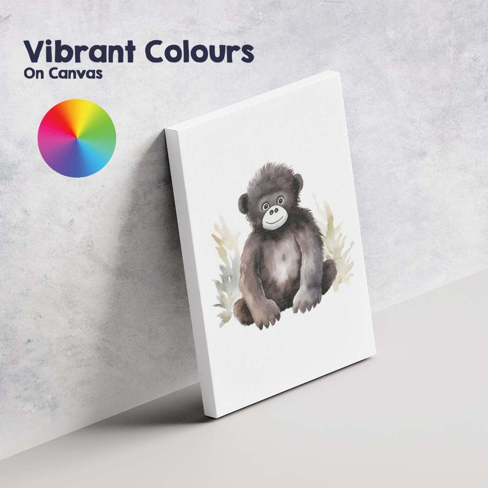 Cute Baby Gorilla Watercolour Jungle Animal Illustration Canvas Wall Art Print Decor Picture Ready to Hang