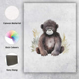 Cute Baby Gorilla Watercolour Jungle Animal Illustration Canvas Wall Art Print Decor Picture Ready to Hang